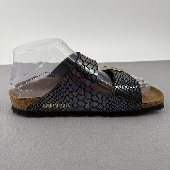 Birkenstock Arizona Sandals 37 US 6-6.5 Iridescent Snake Scale Black Two Strap - Picture 11 of 15